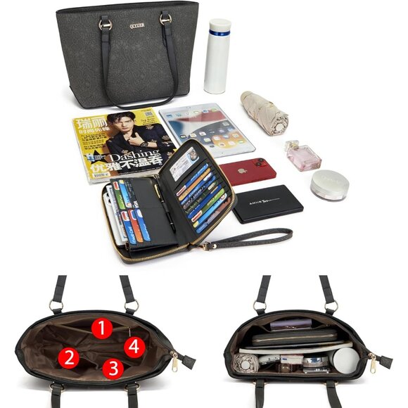 Chic Dark Grey 3-Piece Women's Purse and Wallet Set - Durable and Elegant Design - Picture 5 of 6